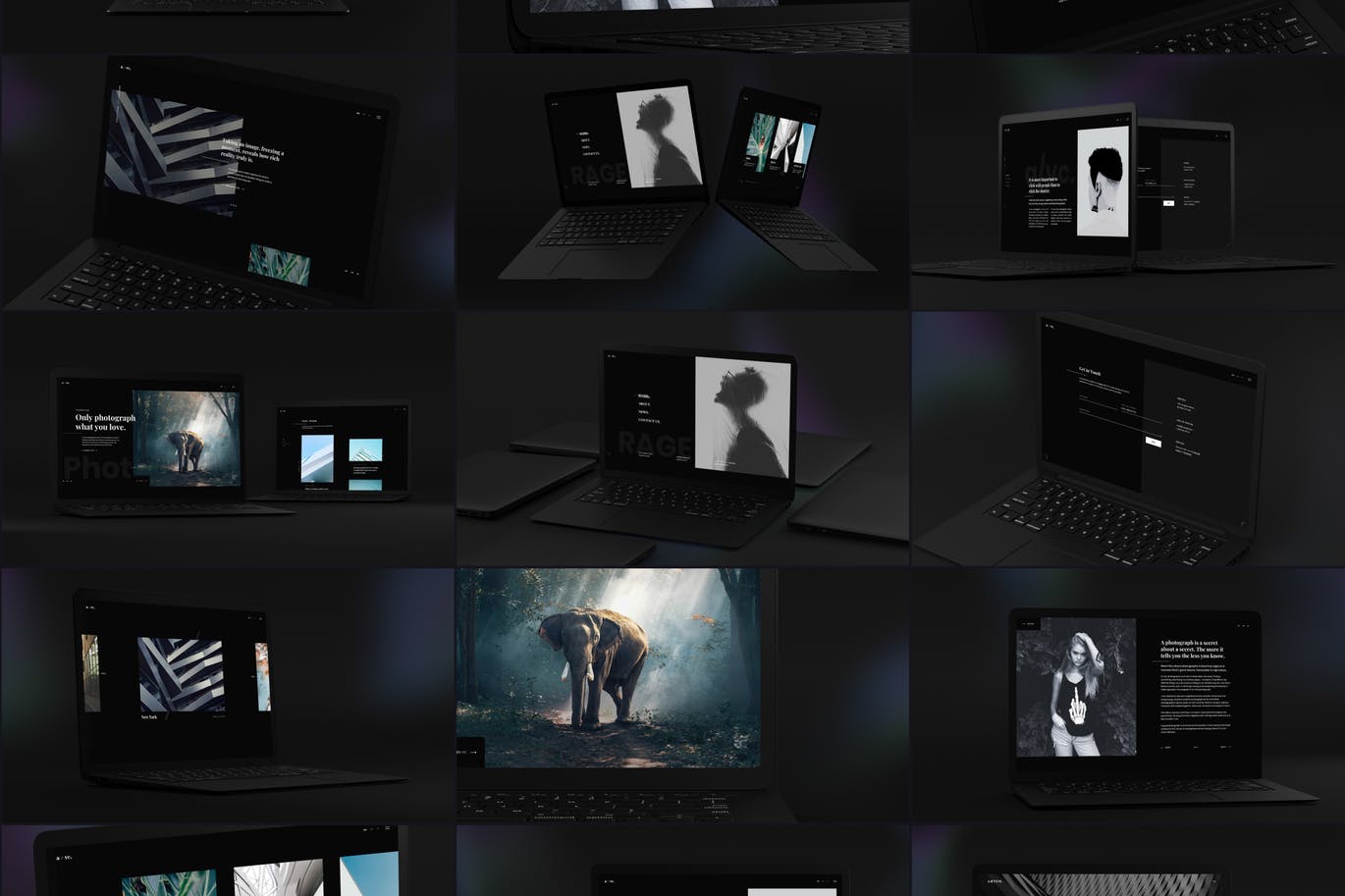 黑色超级笔记本屏幕预览样机模板 Black Laptop Mockup插图