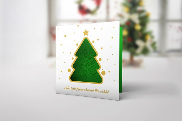 镂空设计圣诞节/新年贺卡样机模板 Christmas New Year Card Mock-Up插图(2)