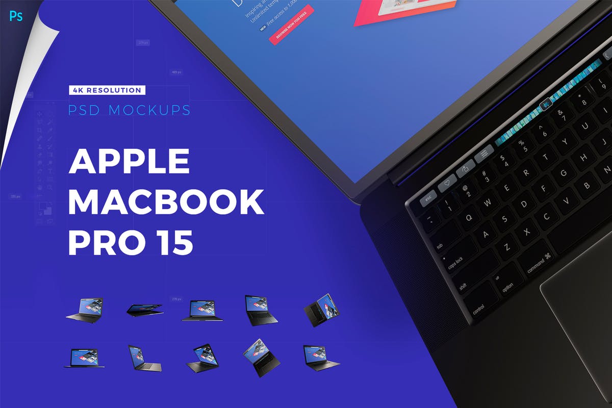 4K高清苹果Macbook Pro笔记本电脑样机套装 4K Mockup Pack | Apple Macbook Pro with Touchbar插图