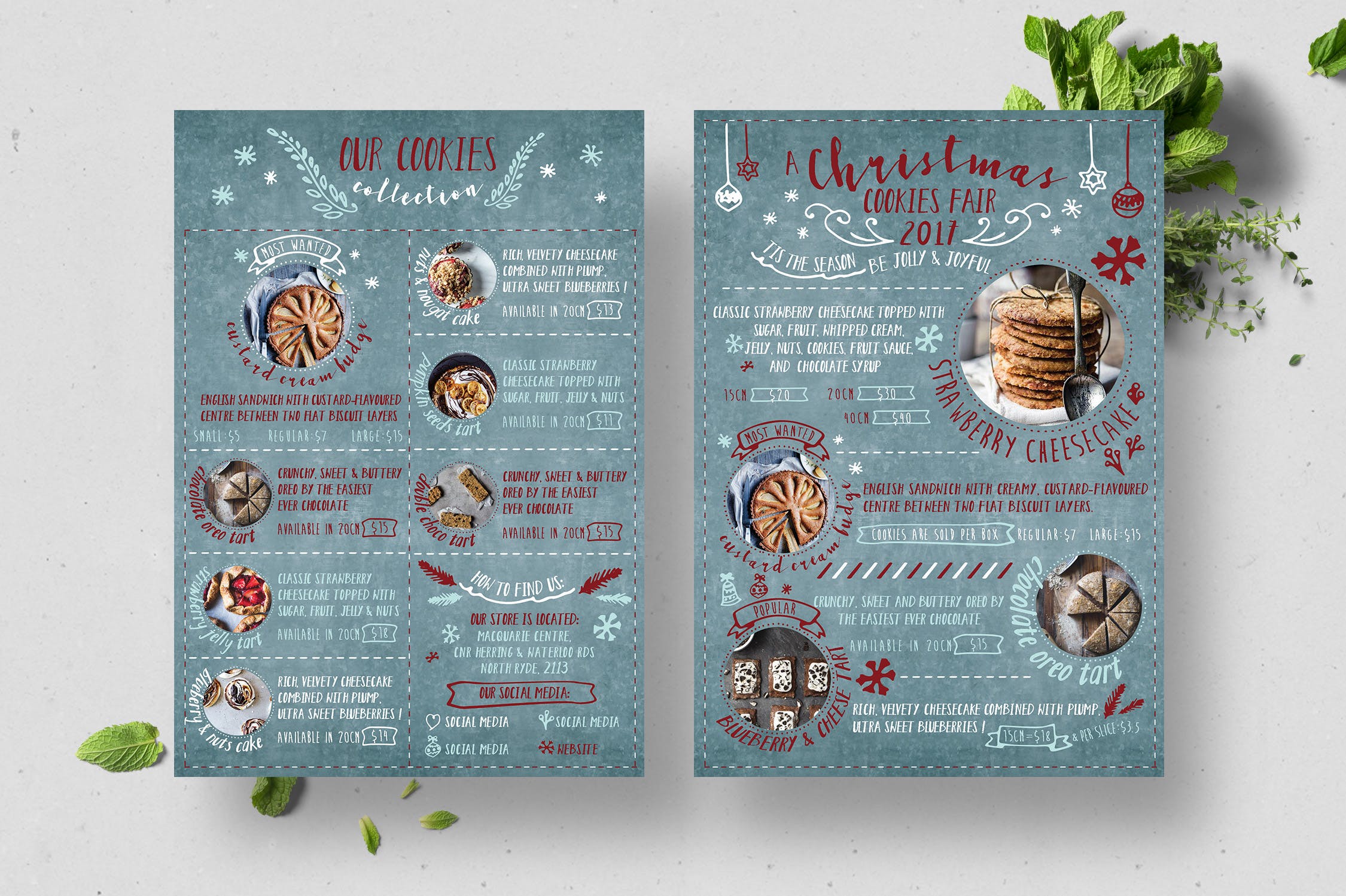 圣诞节主题气氛咖啡店优惠券传单设计模板 Christmas Cake Shop Flyer插图(4)