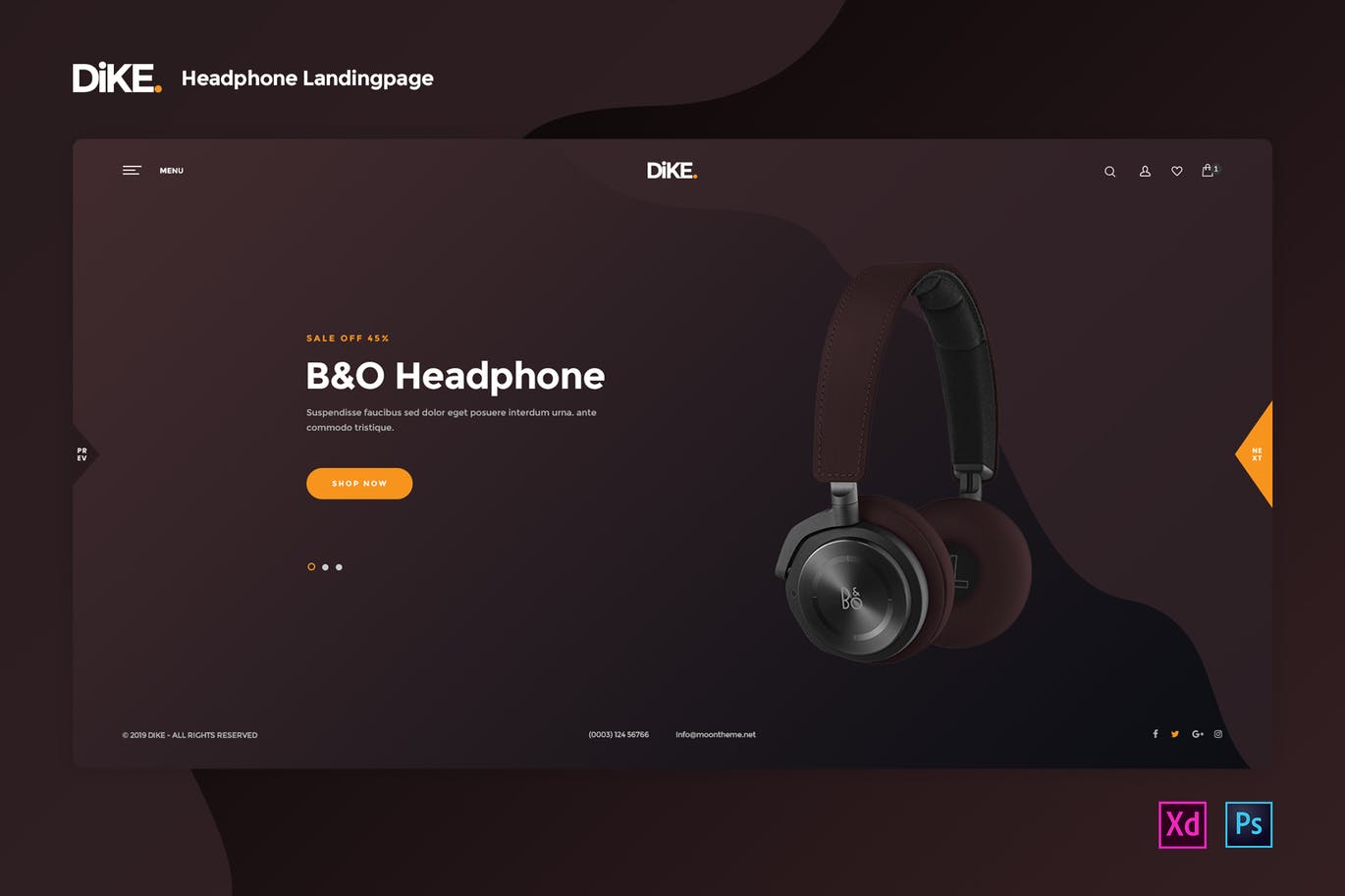 耳机品牌网站着陆页设计模板[PSD&XD] Dike – Headphone Landing page Template插图