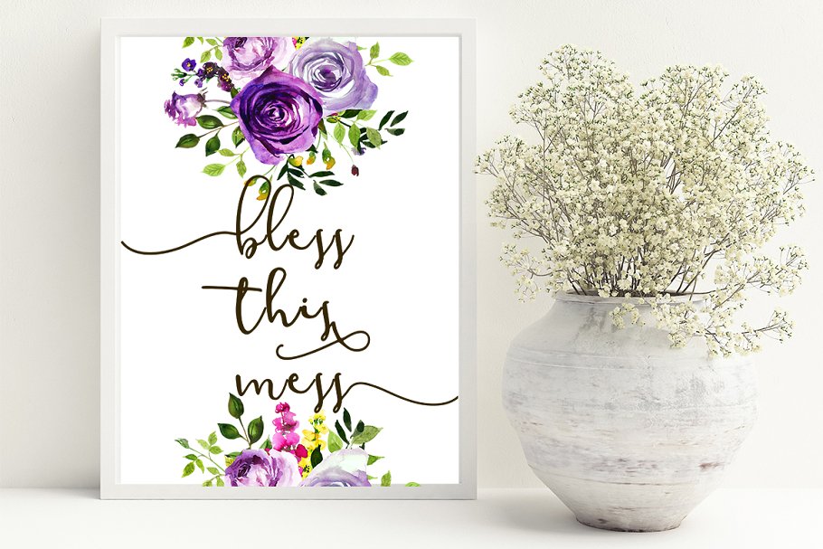 紫罗兰水彩剪贴画合集 Purple Violet Flowers Clipart Set插图(14)