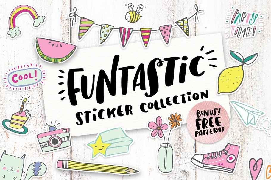 可爱的贴纸剪贴画合集 Funtastic Sticker Clipart Collection插图