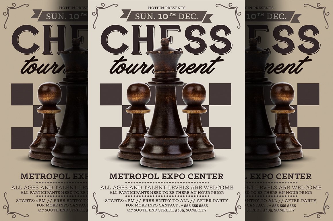 国际象棋比赛海报设计模板 Chess Tournament Flyer Template插图