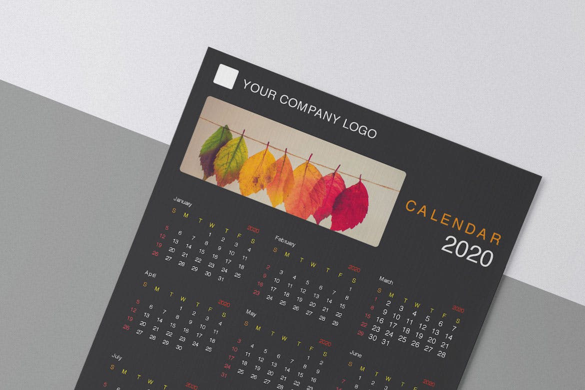 简约优雅设计风格2020年历日历设计模板 Creative Calendar Pro 2020插图(1)