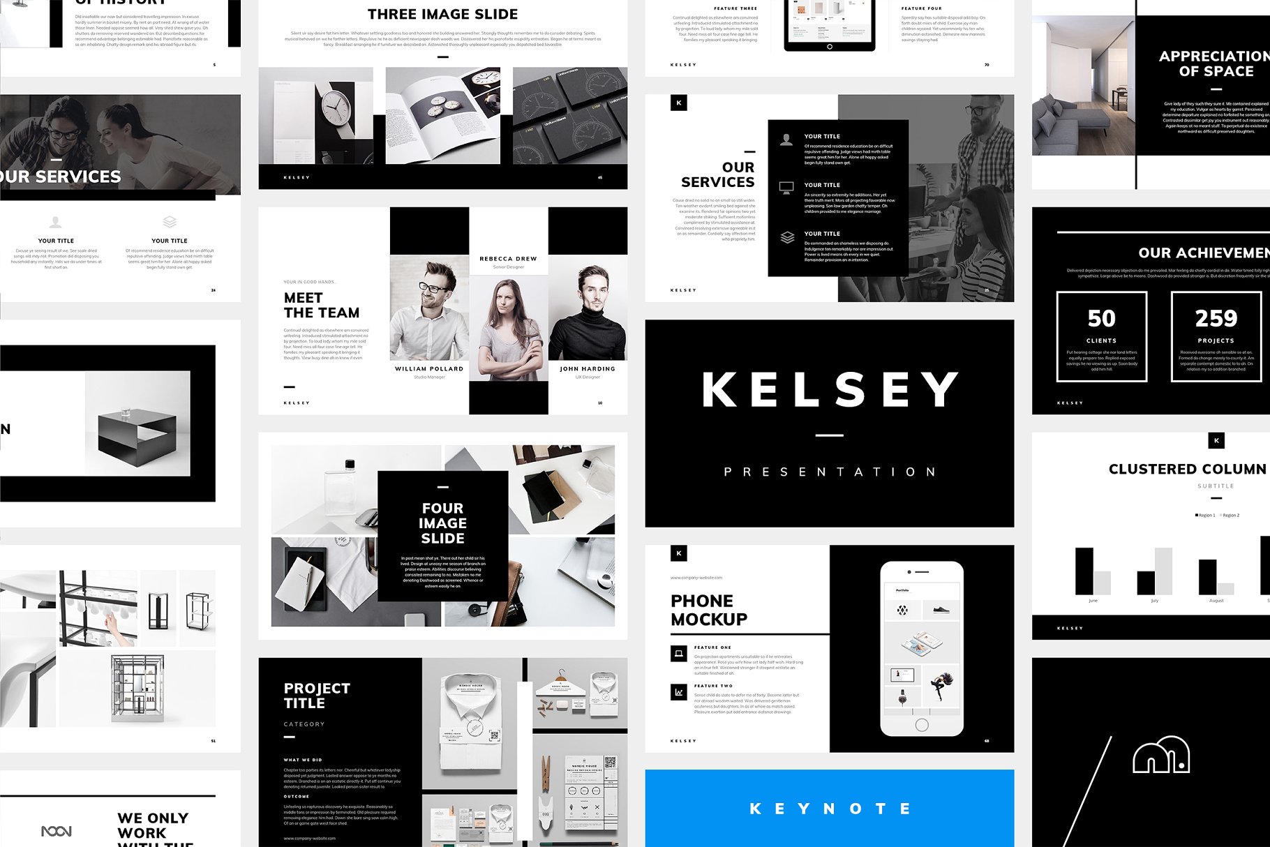 创意团队企业黑白风Keynote幻灯片模板 Kelsey – Keynote Presentation插图