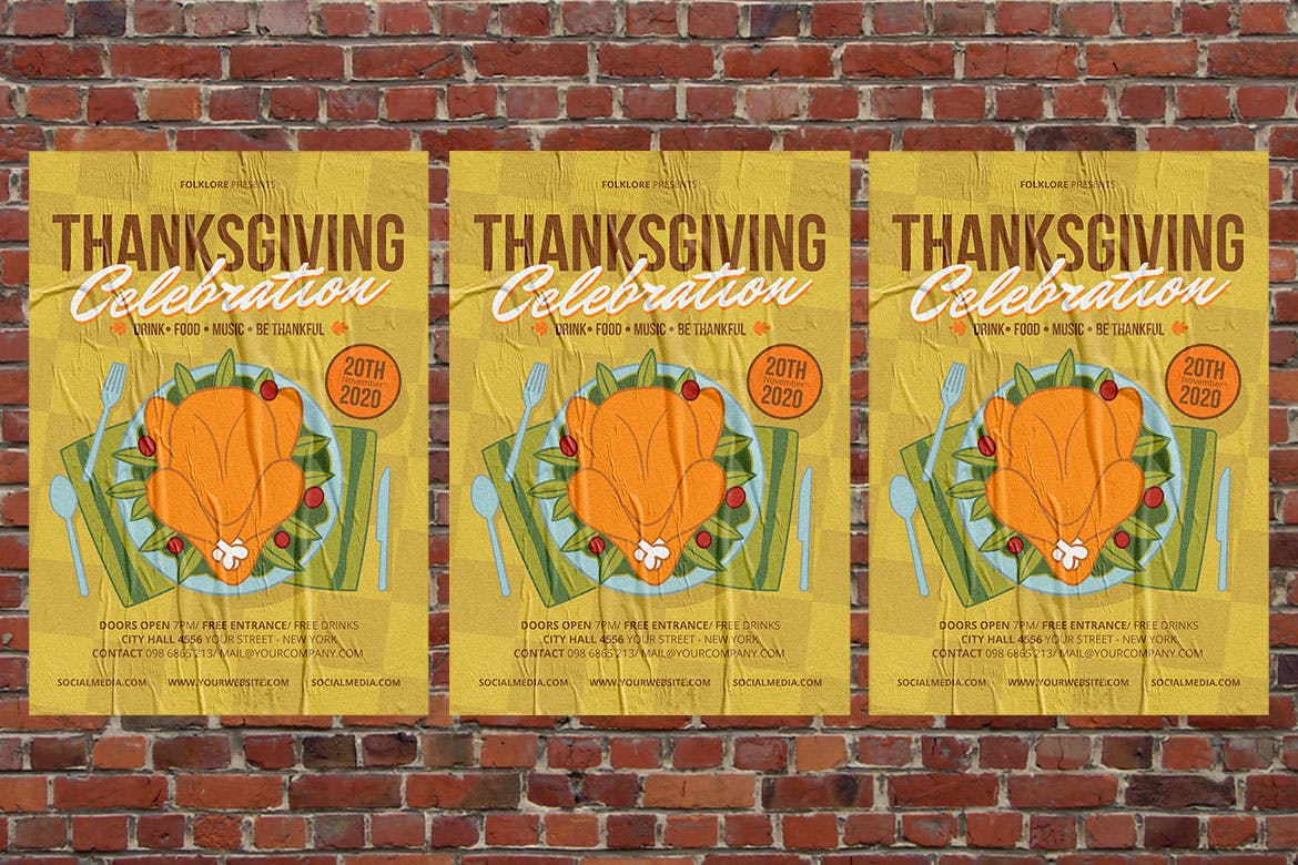 感恩节庆祝美食主题活动海报传单设计模板 Thanksgiving Celebration插图(3)