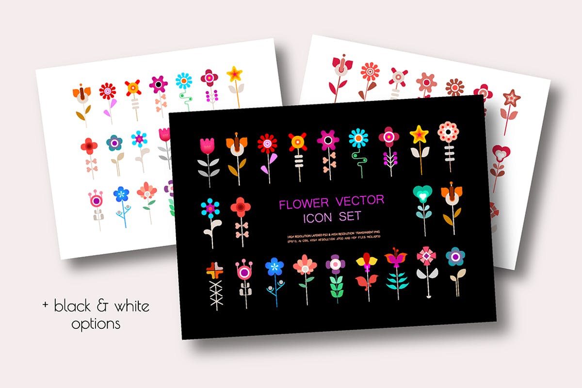 4组花卉矢量图标合集 4 Option of a Flower Vector Icon Set插图