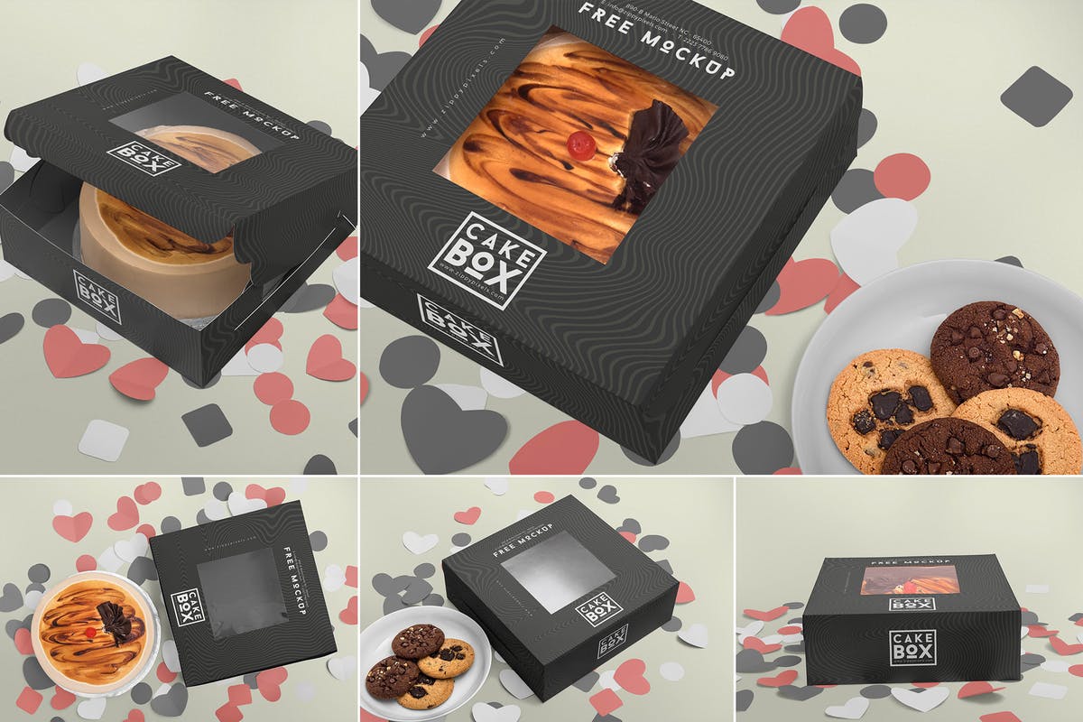 5款高端品牌蛋糕包装盒子样机 5 Lovely Cake Box Mockups插图