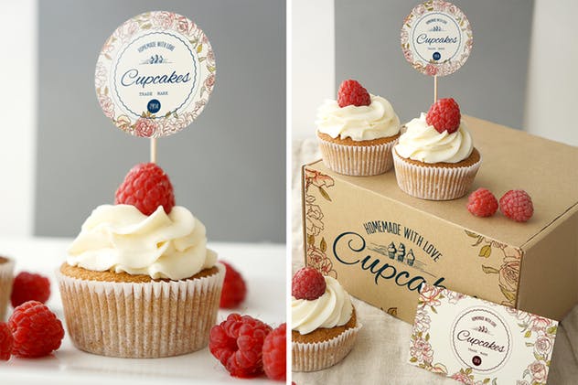 甜品蛋糕品牌标签样机模板 Cupcake Mockup插图(3)
