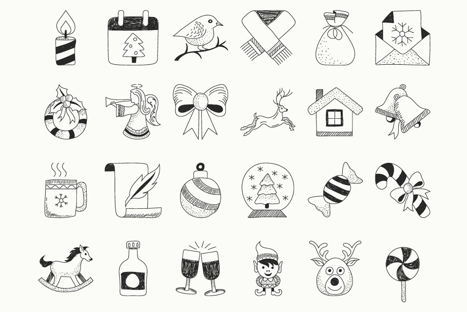 手绘圣诞节日元素线条概念图标 Christmas Hand Drawn Icons插图(2)