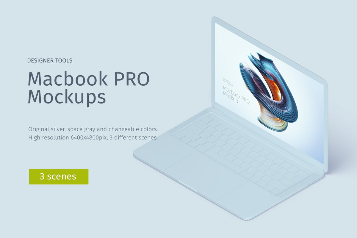 MacBook Pro等距创意样机模板 Macbook PRO Isometric Creative Mockup插图