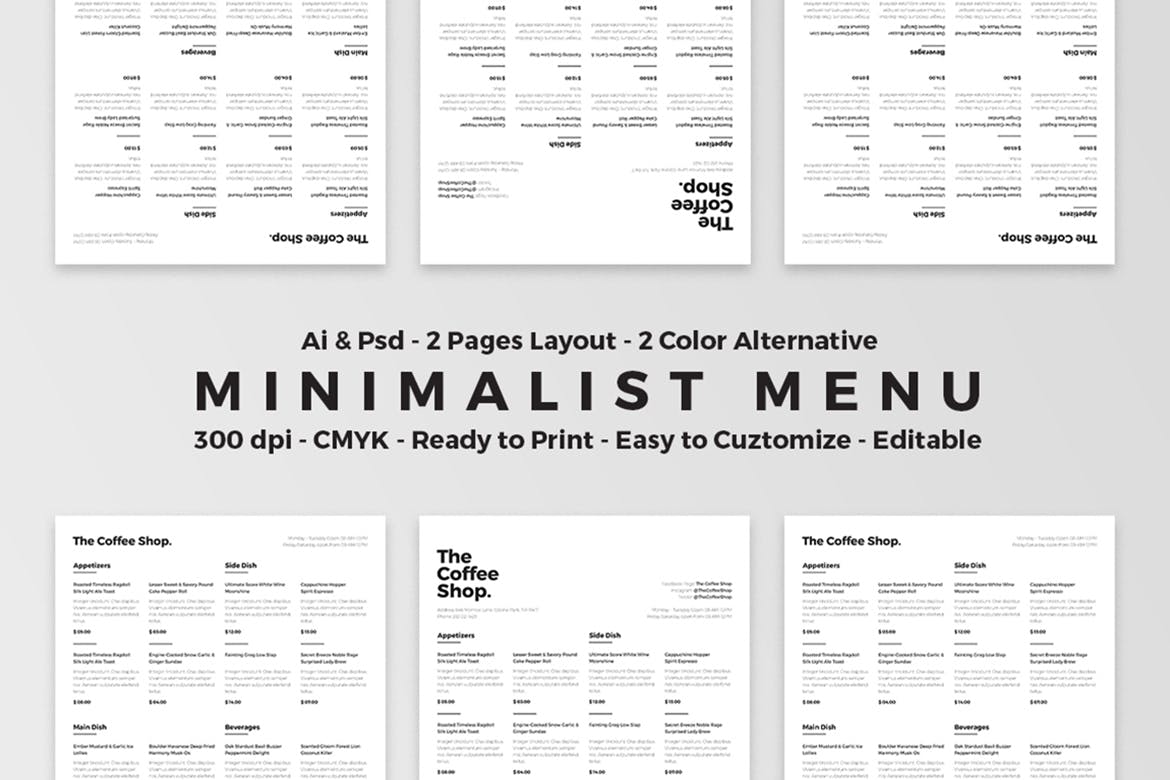 非常高端的极简主义菜单设计模板插图