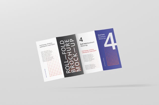 四折页迷你DL传单小册子样机模板 Roll-Fold Brochure Mockup – DL DIN Lang插图(1)