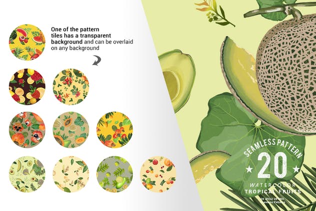 20组水彩热带水果无缝图案合集 20 Watercolor Tropical Fruits Seamless Pattern插图(8)