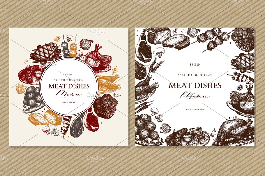 复古风格肉类菜肴设计菜单 Vintage Meat Dishes Design Menu插图(4)