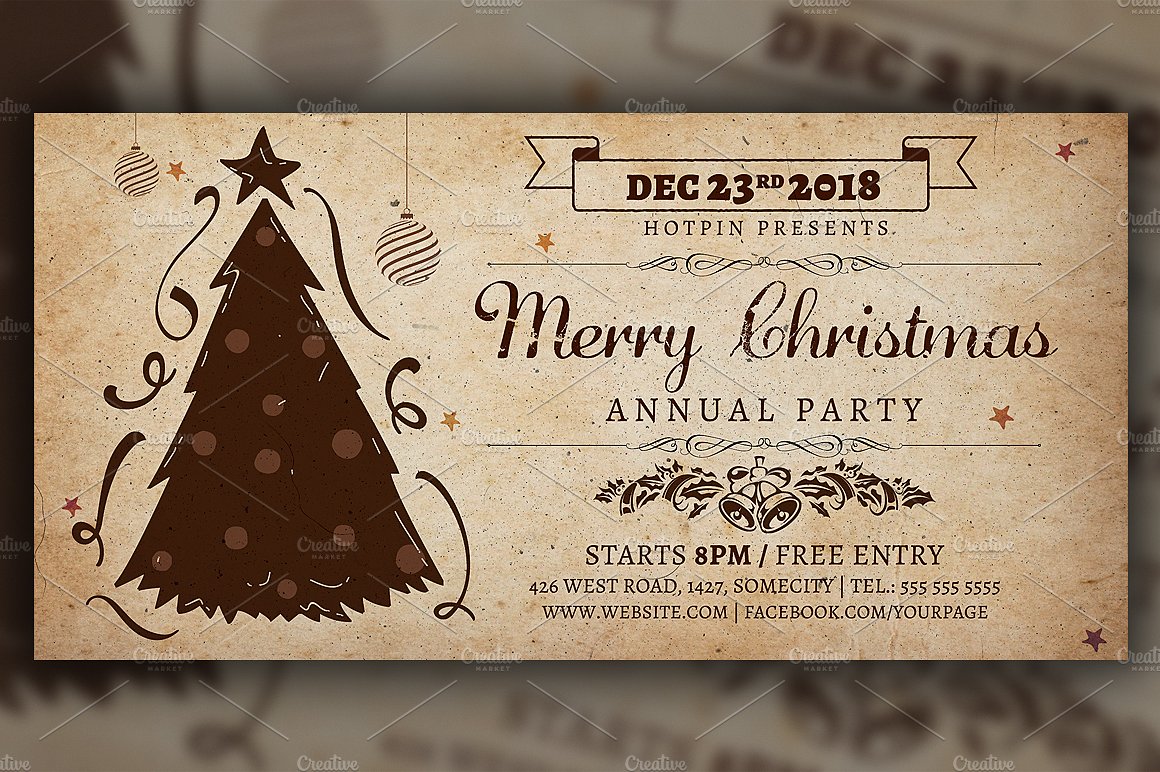 复古圣诞邀请贺卡制作模板 Vintage Christmas Invitation Flyer插图