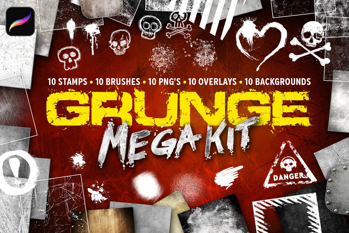 Procreate专用Grunge骷髅风格巨无霸笔刷套装插图