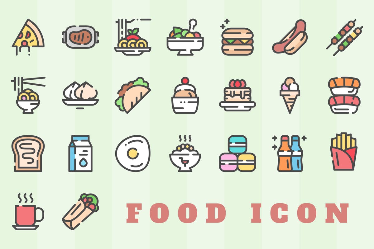 餐饮美味食物矢量线条图标套装 Food Icon插图