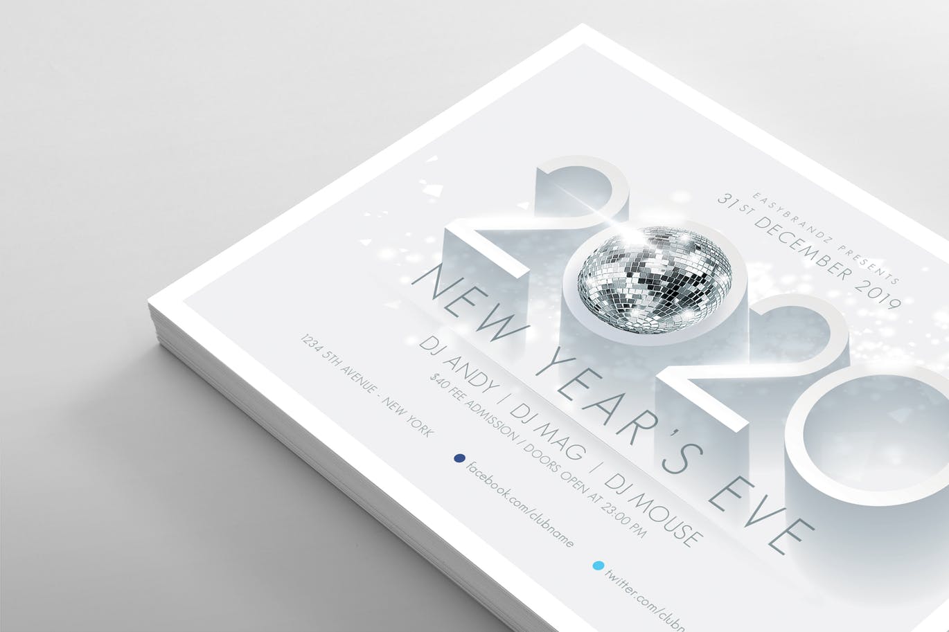 简约长阴影设计风格2020新年主题横版传单设计模板 2020 New Years Flyer Template插图