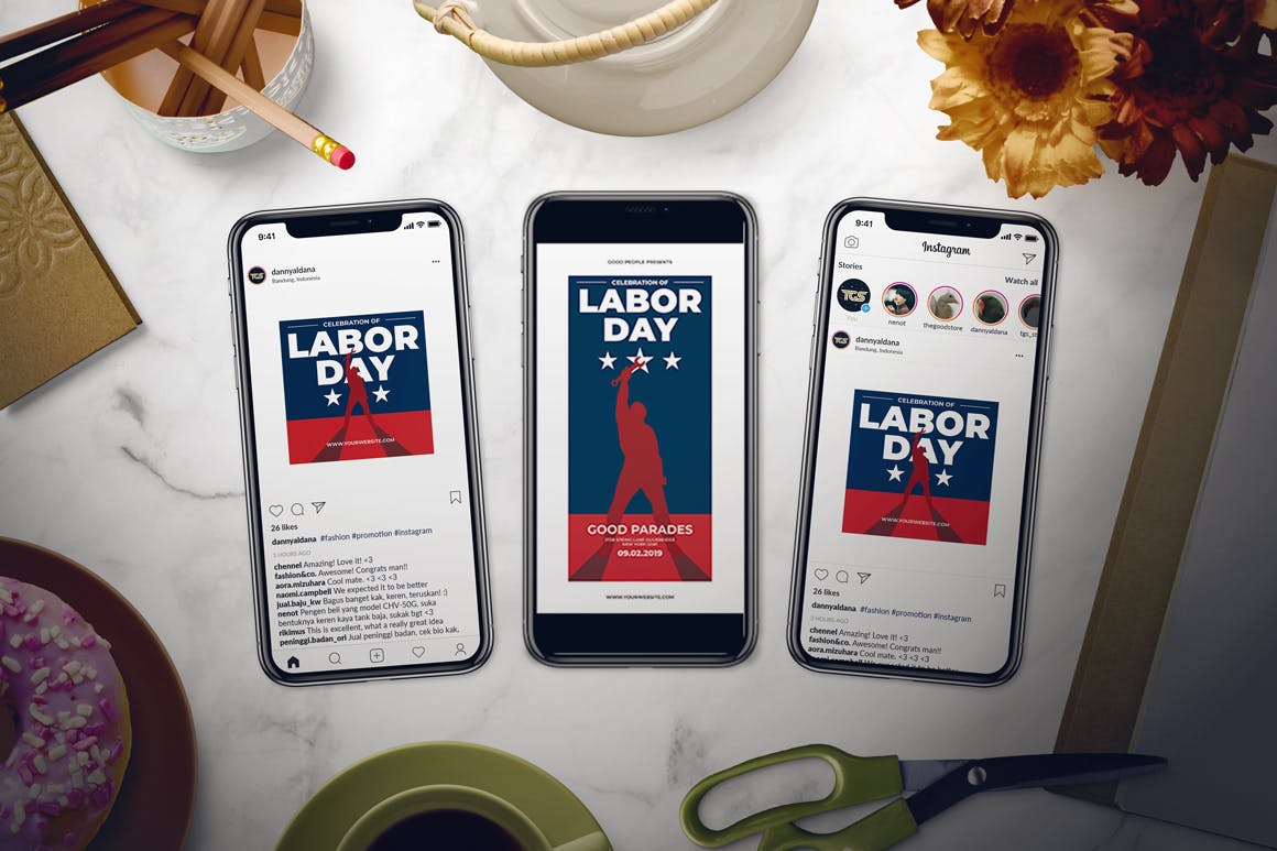 美国劳工节庆祝活动海报传单设计模板 Labor Day Celebration Flyer Set插图(2)
