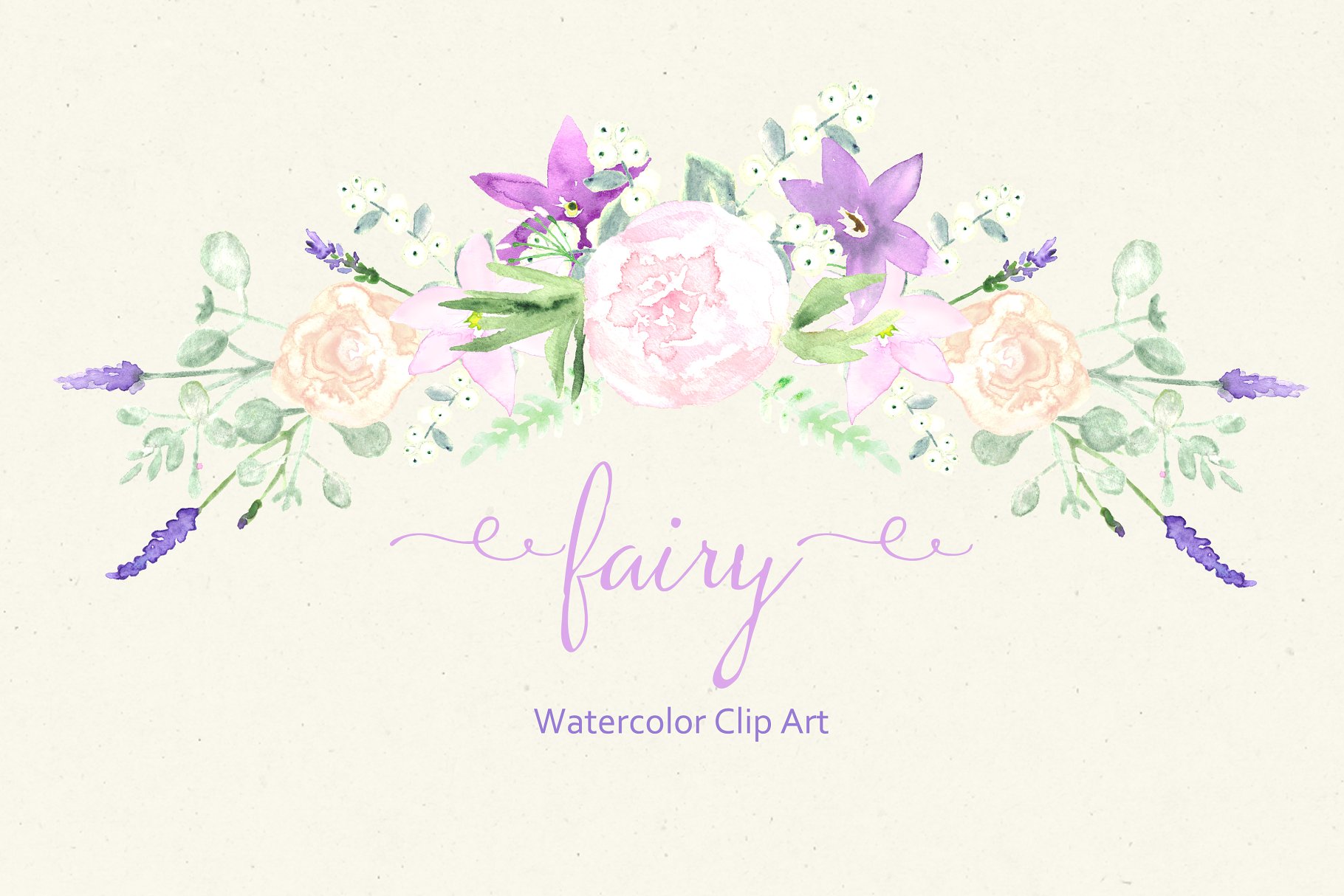 花环花束水彩剪贴画 Fairy. Purple Watercolor Clipart.插图(1)