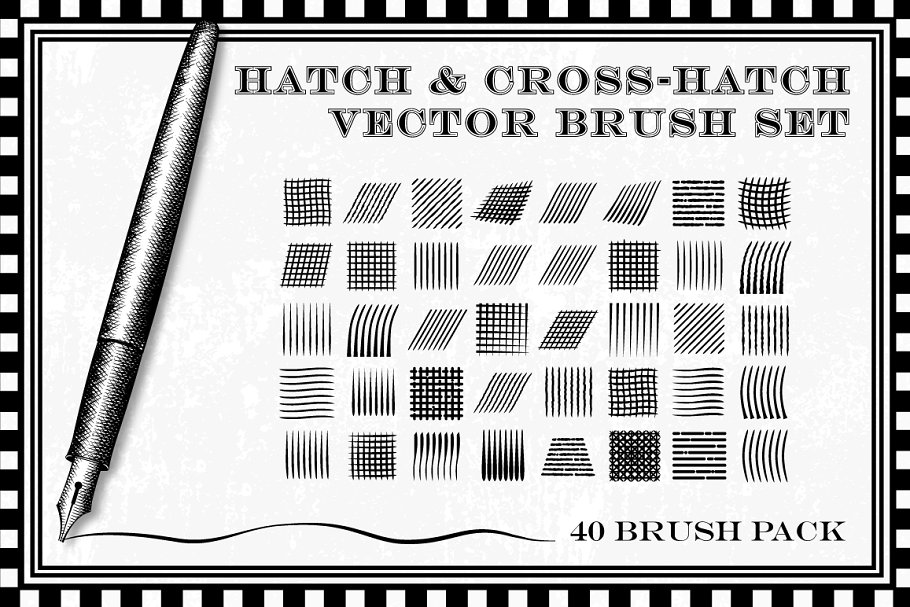 钢笔手绘复杂线条图案AI笔刷 Hatch and Cross-Hatch Brushes插图