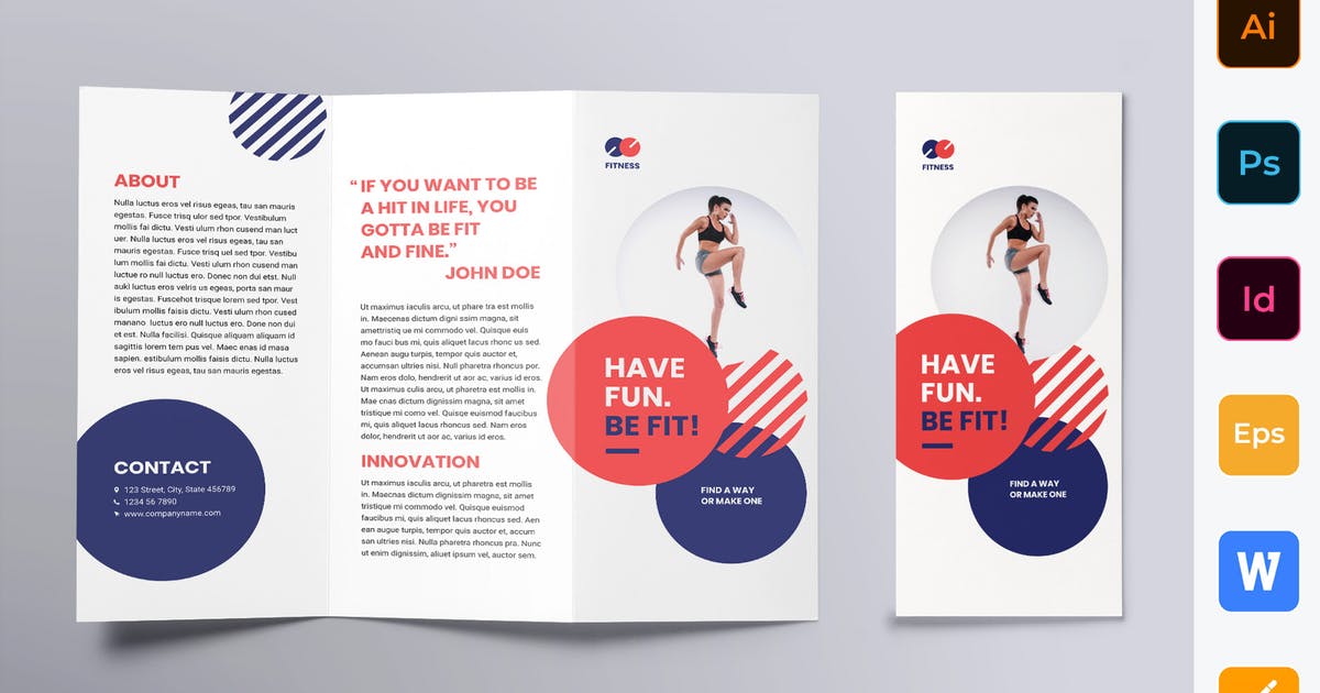 健身教练/健身房三折页广告传单设计模板 Fitness Trainer Coach Brochure Trifold插图