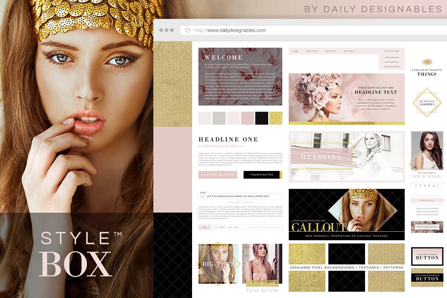 时尚主题博客PSD模板 StyleBox Blog Graphics/Website Kit 1插图