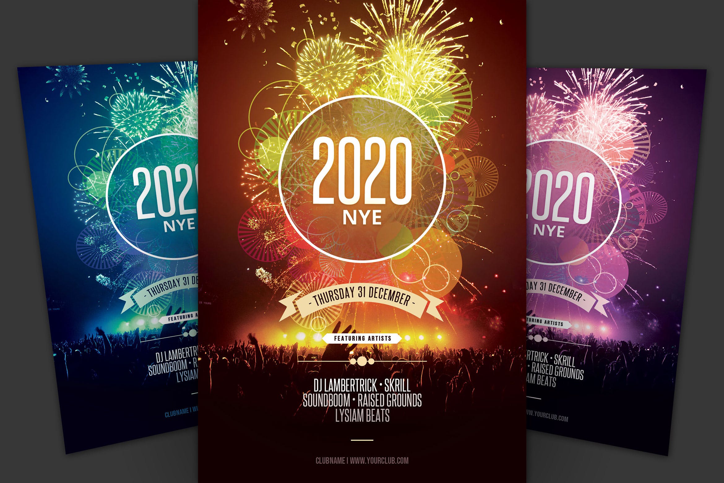 2020年烟花晚会新年倒计时主题活动传单海报设计模板 New Year Flyer插图