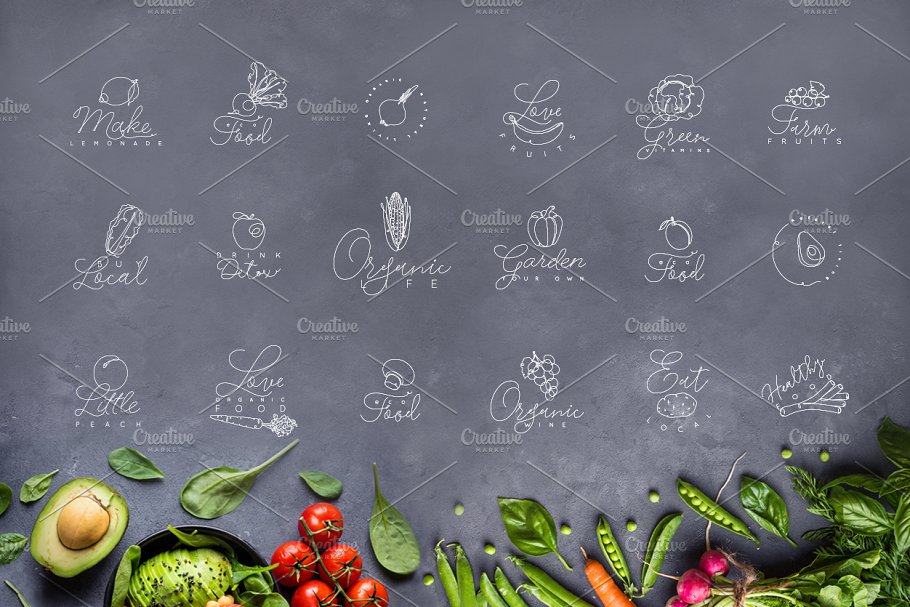手绘钢笔线条风格水果蔬菜图标 One Line Vegetables & Fruit插图(2)