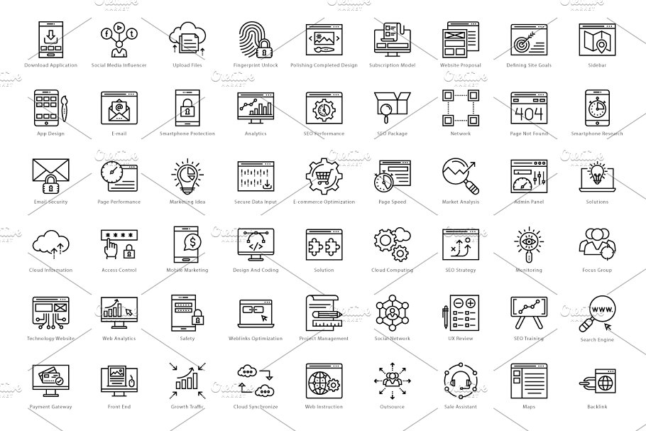 1458个Web&Seo网络营销主题线条图标 1458 Web and Seo Line Icons Set插图(5)