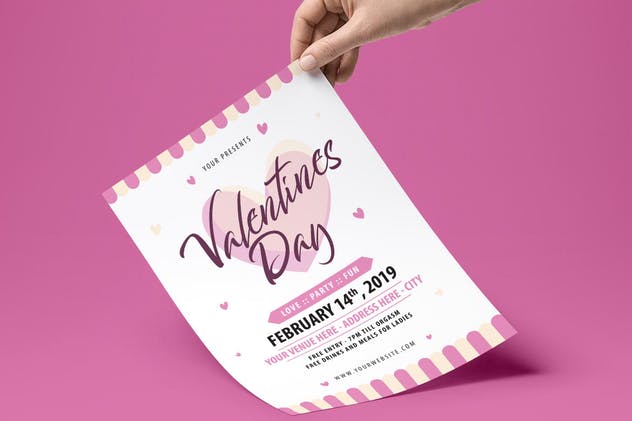 情人节节日主题海报设计模板 Valentine’s Day Flyer插图(1)