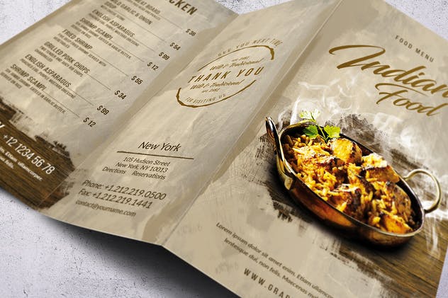 印度咖喱主题餐厅三折页食物菜单模板 Indian A4 & US Letter Trifold Food Menu插图(4)