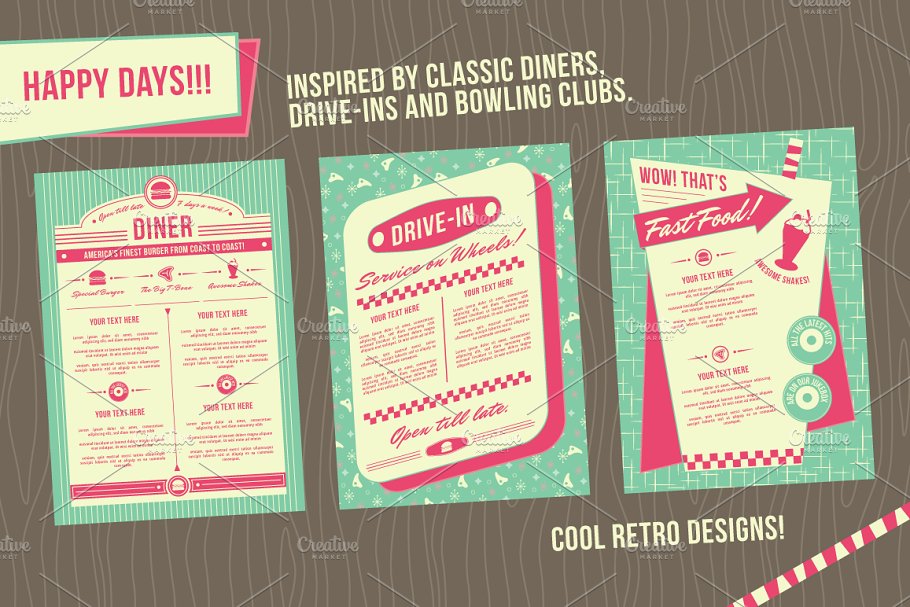 20世纪50年代餐车背景和框架素材 1950s Diner Backgrounds and Frames插图(1)