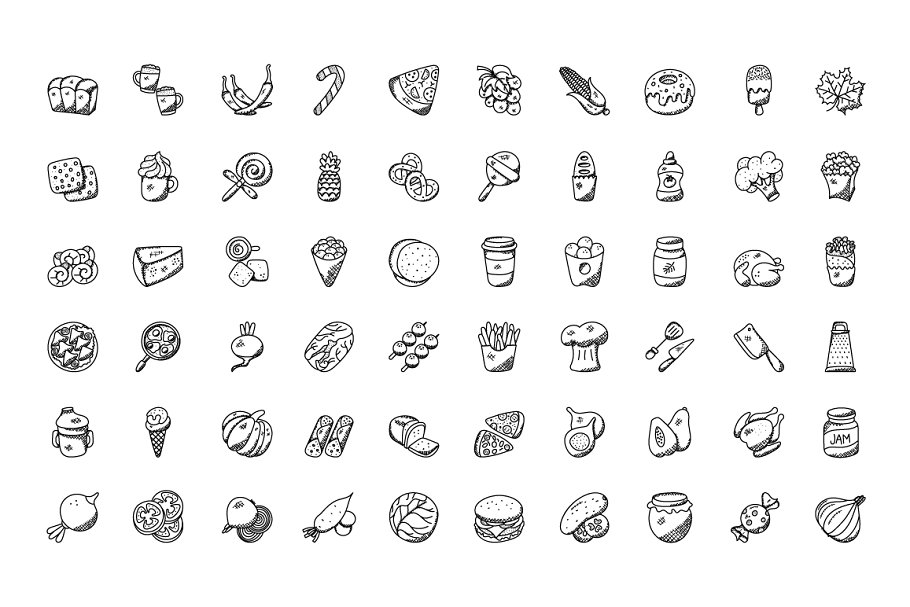 300枚食物主题手绘涂鸦图标 300 Food Hand Drawn Doodles Icons插图(1)