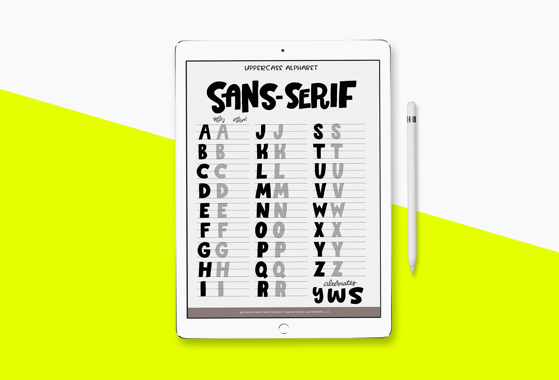 无衬线字体Procreate&PS笔刷 Sans-Serif Lettering Worksheet插图(1)