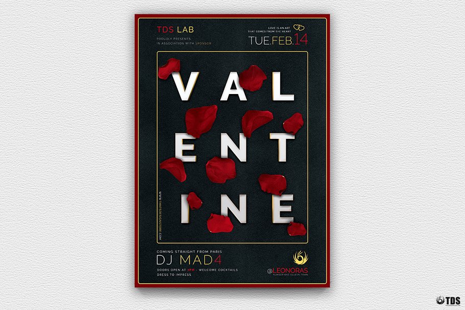 情人节主题活动传单海报模板 Valentines Day Flyer PSD V10插图(1)