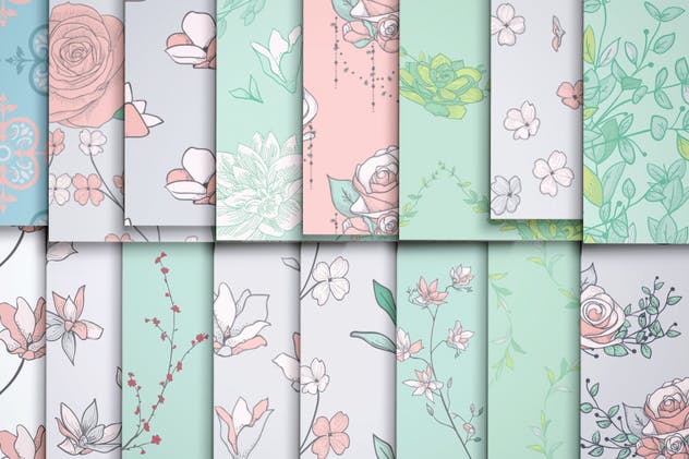 31组水彩花卉矢量图案合集 31 Floral Patterns Pack插图(5)