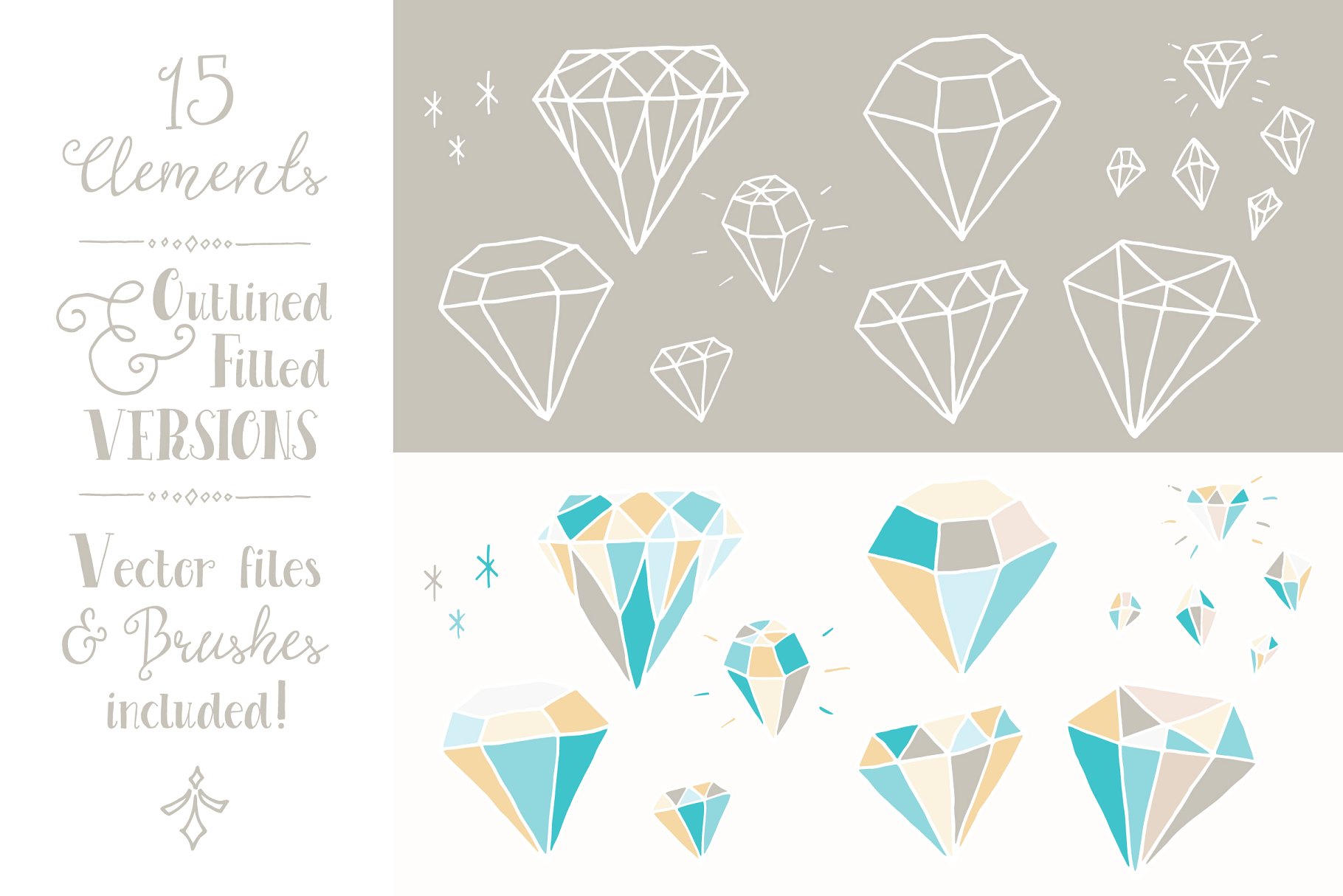 手绘不规则蓝色宝石钻石时尚插画 Blue Diamonds Clip Art – Vector插图(1)