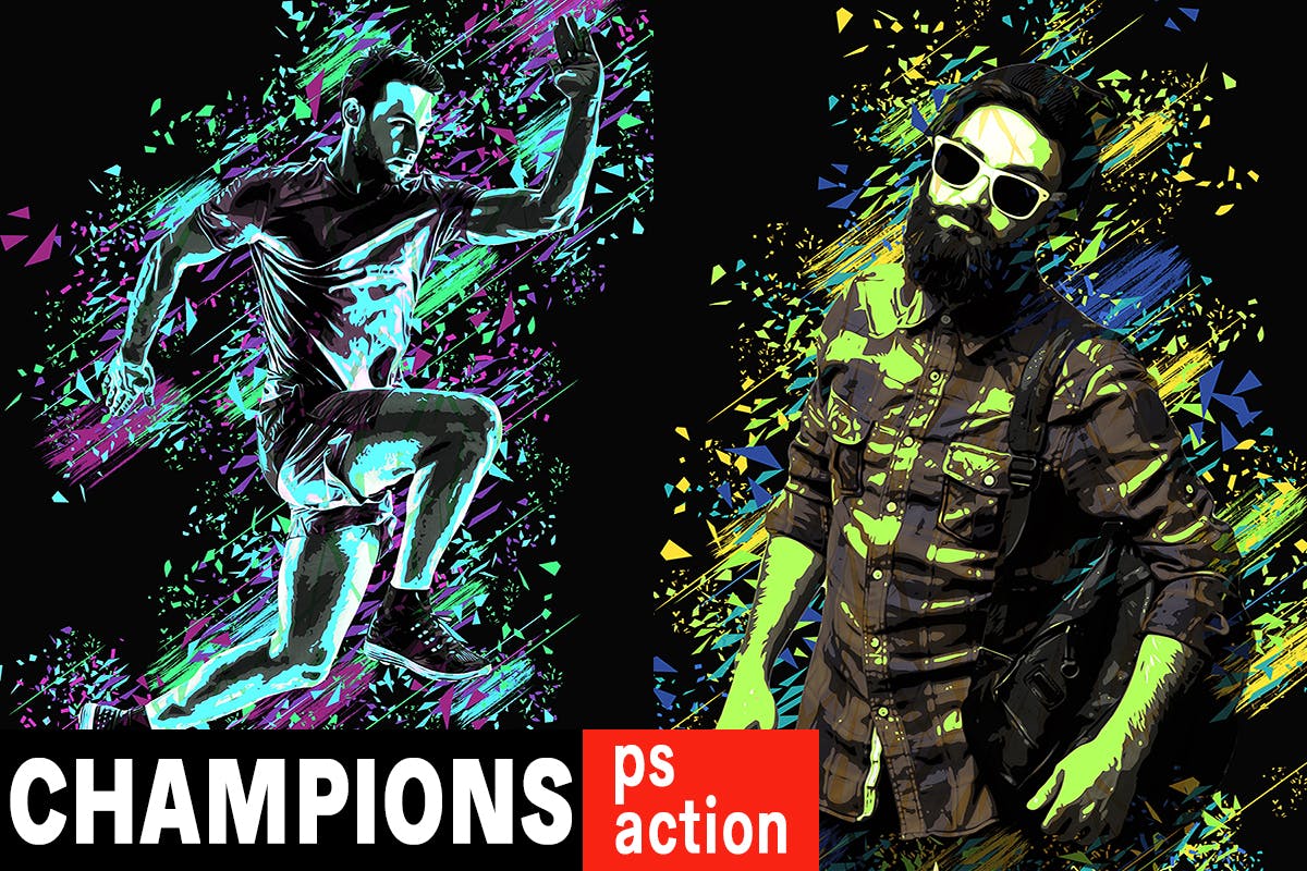 几何形状抽象风格照片特效PS动作 Champions Photoshop Action插图