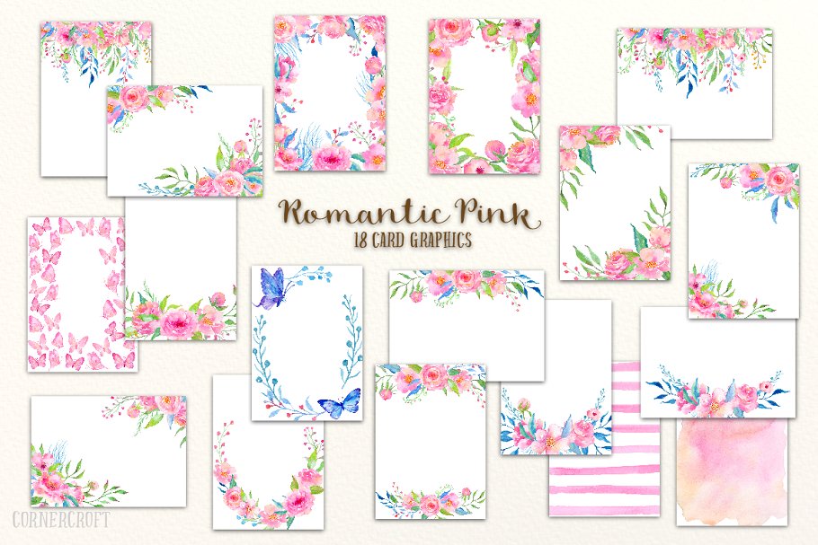 浪漫粉色水彩设计套装 Design Kit Romantic Pink Watercolor插图(1)