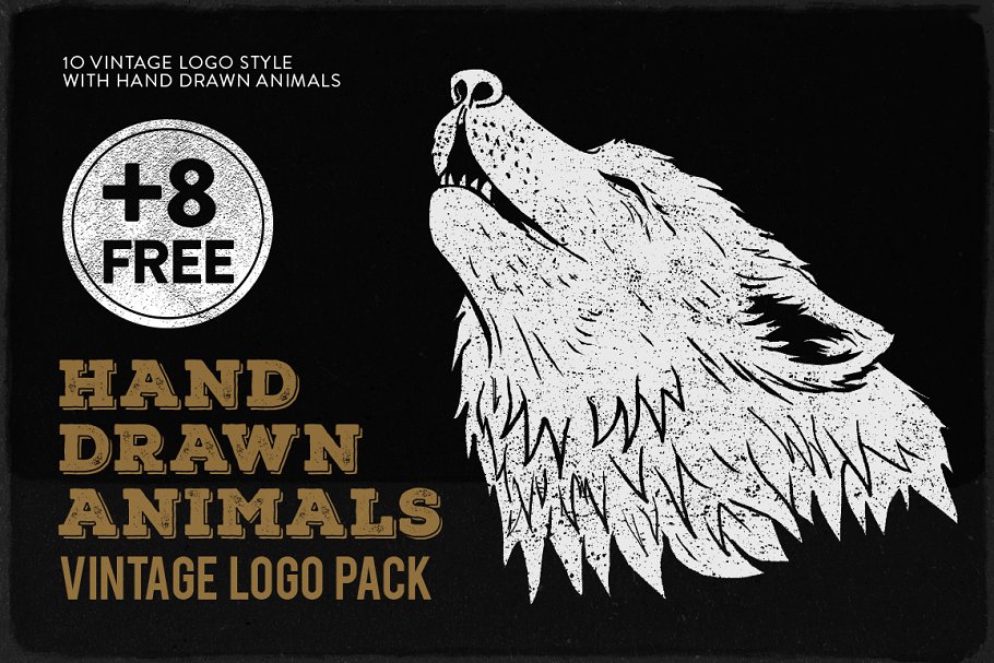手绘动物图形复古Logo设计模板 Hand Drawn Animals Vintage Logo Kit插图