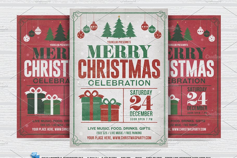 圣诞节派对聚会活动传单模板 Vintage Christmas Party Flyer插图