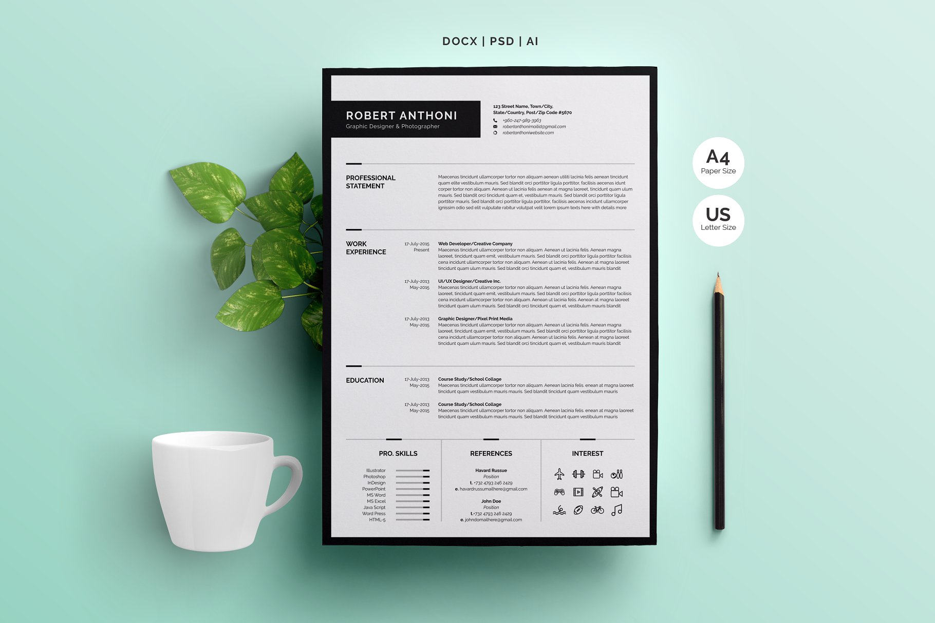 简约风格电子简历模板[4页] Clean Resume Template 4 Pages插图