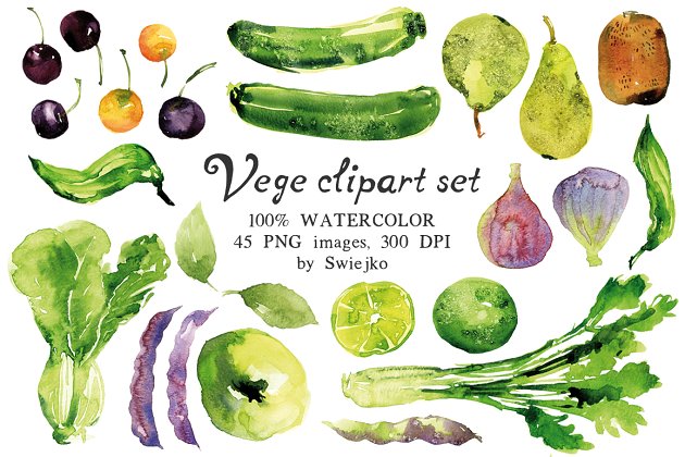 45款蔬果水彩剪切画素材 Watercolor Veggies and Fruits插图