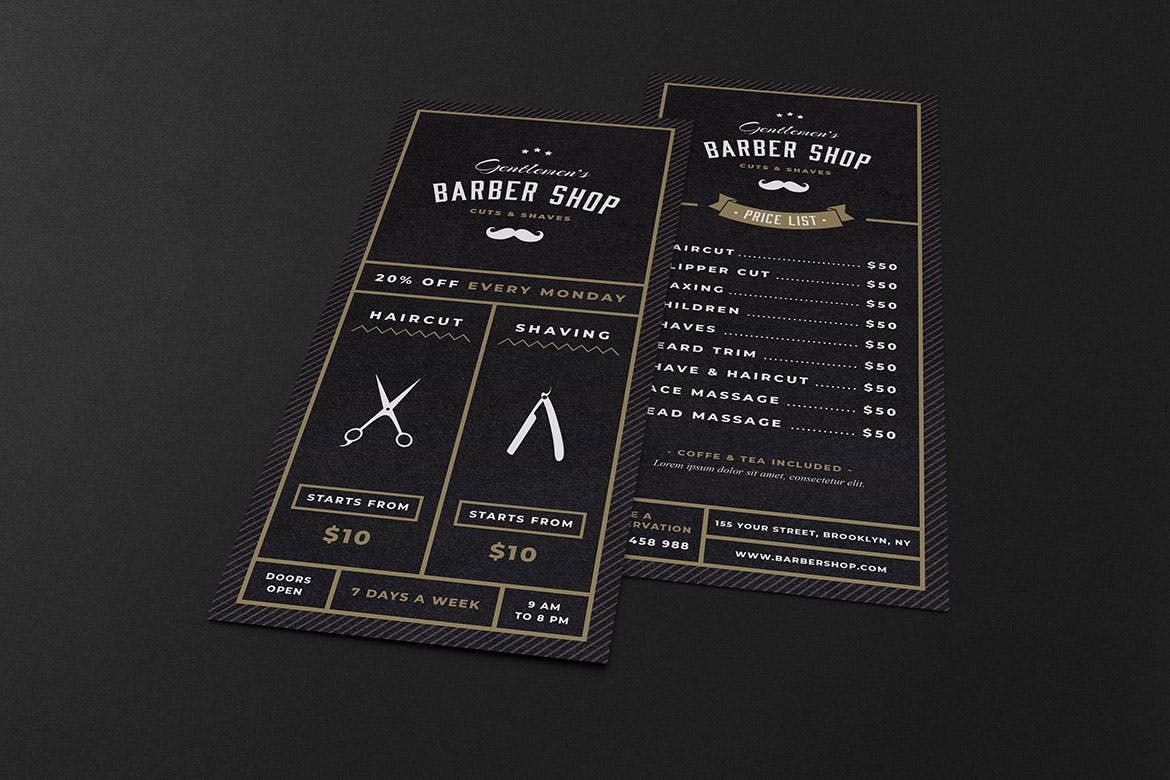 理发店商业广告宣传卡/宣传单设计模板 Barbershop Rack Card插图(3)