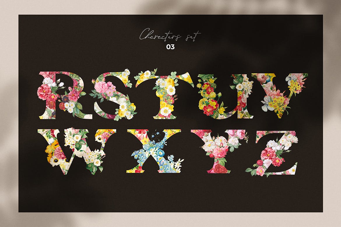 复古风格花卉字母&数字设计PNG素材 Vintage Flower Alphabet插图(3)