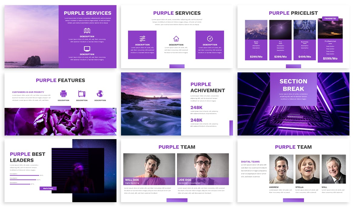 紫色配色风格企业宣讲会公司介绍PPT模板 Purple – Business Powerpoint Template插图(2)