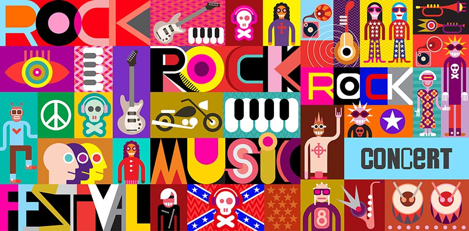 摇滚音乐会抽象手绘图案海报设计模板 Rock Concert Poster插图(1)